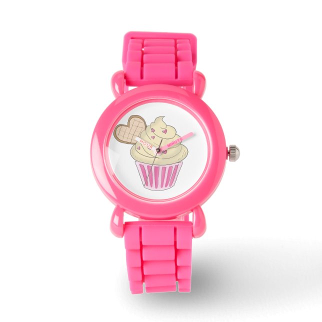 roze cupcake horloge (Voorkant)