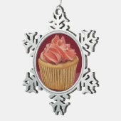 Roze Cupcake Kerstversiering Tin Sneeuwvlok Ornament (Rechts)