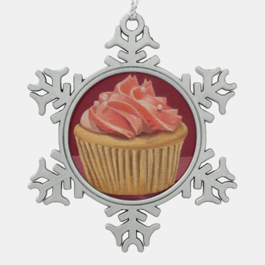 Roze Cupcake Kerstversiering Tin Sneeuwvlok Ornament (Voorkant)