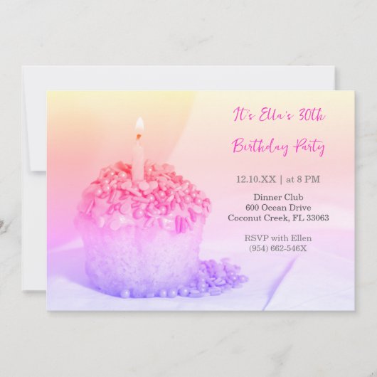 Roze Cupcake Kleurrijke 30e verjaardag uitnodiging (Voorkant)