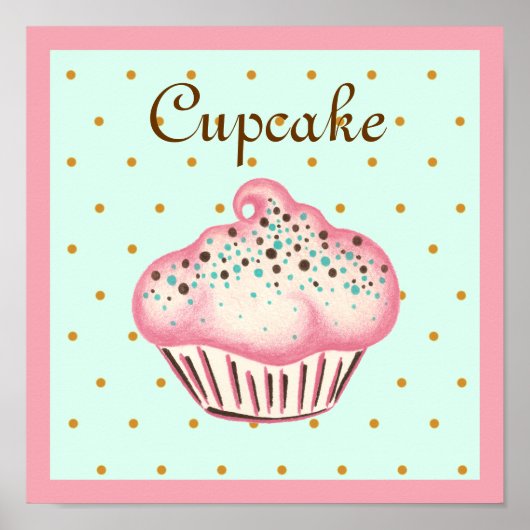 Roze Cupcake Kunst Poster Print (Voorkant)