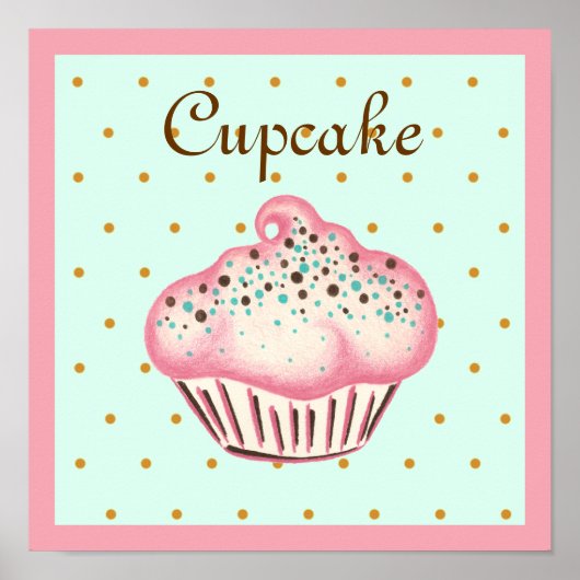 Roze Cupcake Kunst Poster Print (Voorkant)
