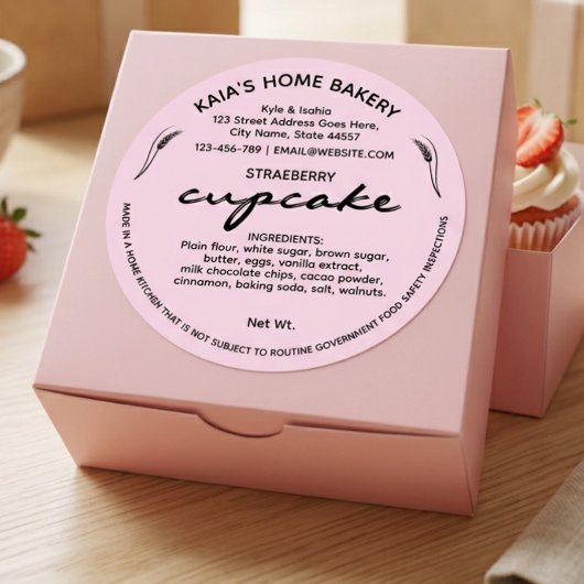Roze Cupcake Label Cottage Bakkerij Verpakking