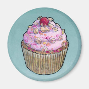 Roze cupcake magneet