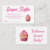 Roze Cupcake Meisjes Baby Douche Luier Raffle Tick Informatiekaartje (Voorkant / Achterkant)