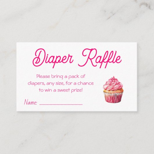 Roze Cupcake Meisjes Baby Douche Luier Raffle Tick Informatiekaartje (Voorkant)
