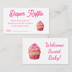 Roze Cupcake Meisjes Baby Douche Luier Raffle Tick Informatiekaartje