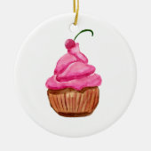 Roze cupcake met Cherry Keramisch Ornament (Voorkant)