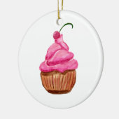 Roze cupcake met Cherry Keramisch Ornament (Links)