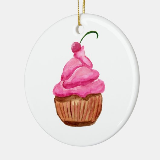 Roze cupcake met Cherry Keramisch Ornament (Links)