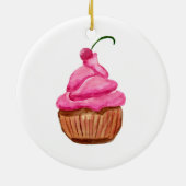 Roze cupcake met Cherry Keramisch Ornament (Achterkant)