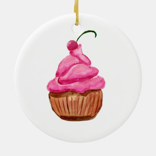 Roze cupcake met Cherry Keramisch Ornament (Achterkant)