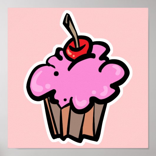 Roze cupcake met Cherry Poster (Voorkant)
