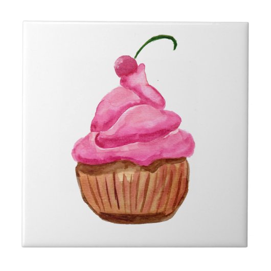 Roze cupcake met Cherry Tegeltje (Voorkant)