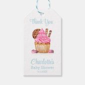 Roze cupcake met chocolade Baby shower Bedankt Cadeaulabel (Voorkant)