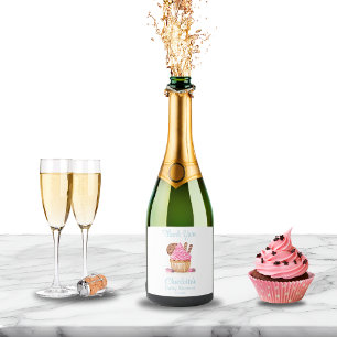 Roze Cupcake Met Chocolade Baby Shower Bedankt Sparkling Wijnetiket