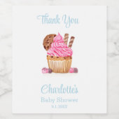 Roze cupcake met chocolade Baby shower Bedankt Wijn Etiket (Enkel label)