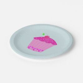 Roze Cupcake met een Kers erop Papieren Bordje