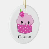 Roze Cupcake met Gezicht Keramisch Ornament (Rechts)