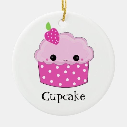 Roze Cupcake met Gezicht Keramisch Ornament (Voorkant)