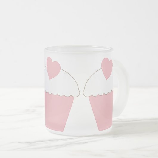 Roze cupcake met hart matglas koffiemok (Voorkant rechts)