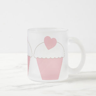 Roze Cupcake met Hart Matglas Koffiemok