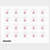 Roze cupcake met kaars Eerste Verjaardag Ronde Sticker (Vel)