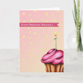 Roze cupcake met kaarswerk op maat van vrijdag kaart (Voorkant)