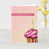 Roze cupcake met kaarswerk op maat van vrijdag kaart (Gele Bloem)