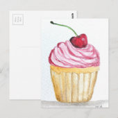 Roze cupcake met kers briefkaart (Voorkant / Achterkant)