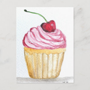 Roze cupcake met kers briefkaart