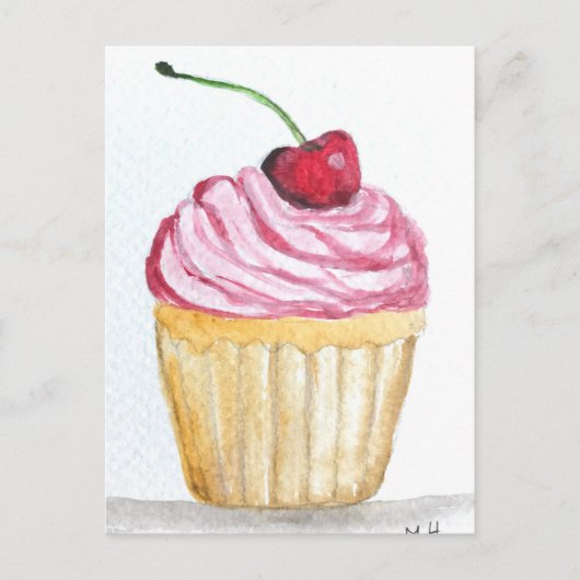 Roze cupcake met kers briefkaart (Voorkant)