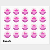 Roze Cupcake met Kers erop Ronde Sticker (Vel)