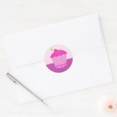 Roze Cupcake met Kers erop Ronde Sticker (Envelop)