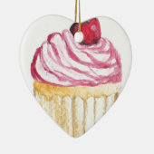Roze cupcake met kers keramisch ornament (Rechts)