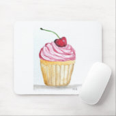 Roze cupcake met kers muismat (Met muis)
