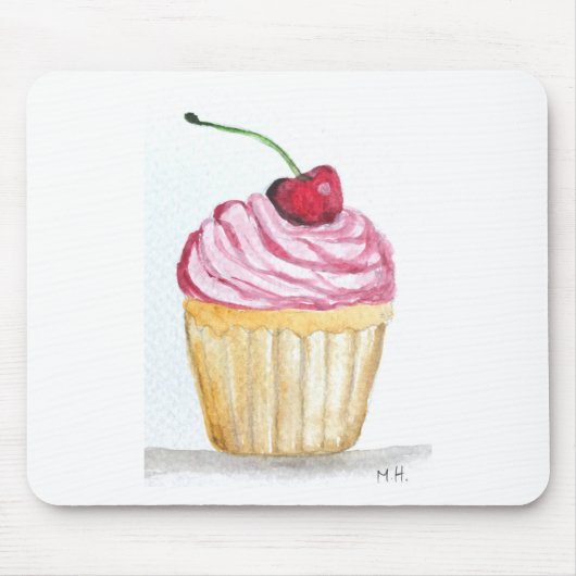 Roze cupcake met kers muismat (Voorkant)
