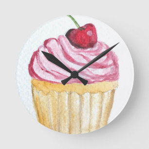 Roze cupcake met kers ronde klok
