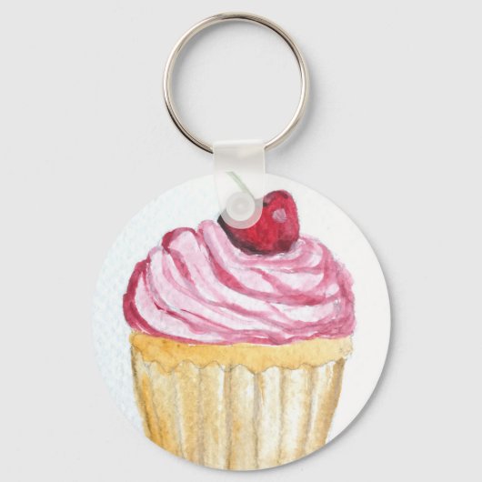 Roze cupcake met kers sleutelhanger (Voorkant)