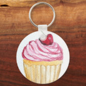 Roze cupcake met kers sleutelhanger (Voorkant)