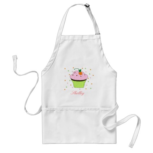 Roze Cupcake met Naam Standaard Schort (Voorkant)
