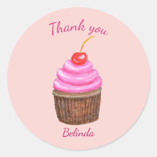 Roze cupcake met op maat gesneden Cherry Favor   Ronde Sticker (Voorkant)