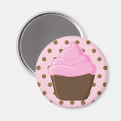 Roze Cupcake met Roze Polka Dots Magnet (Voorkant / Achterkant)