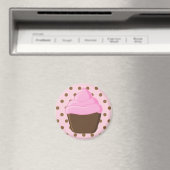 Roze Cupcake met Roze Polka Dots Magnet (Insitu (Vaatwasser))