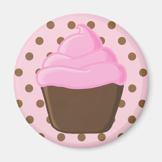 Roze Cupcake met Roze Polka Dots Magnet (Voorkant)