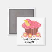 Roze Cupcake met Schattige Tekst Magneet (Voorkant / Achterkant)