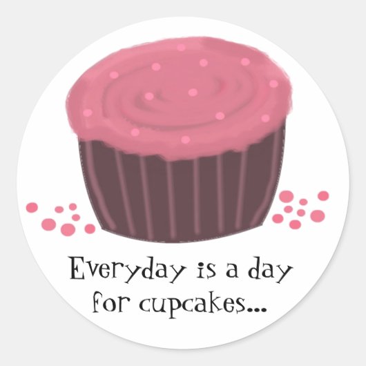 Roze Cupcake met Schattige Tekst Ronde Sticker (Voorkant)