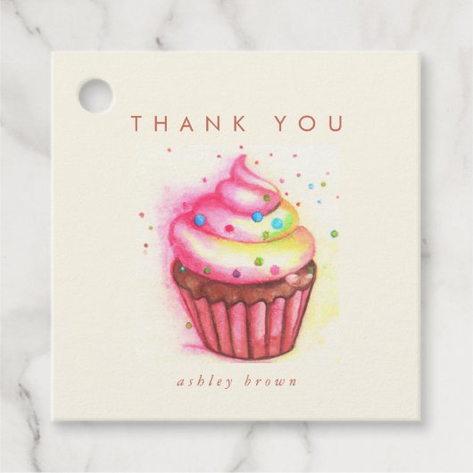 Roze Cupcake met Sprinkles Birthday Dank je Bedankjes Labels (Voorkant)