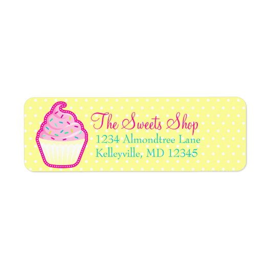 Roze Cupcake met Sprinkles Retouradres Labels (Voorkant)