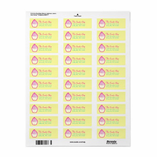 Roze Cupcake met Sprinkles Retouradres Labels (Full Sheet)